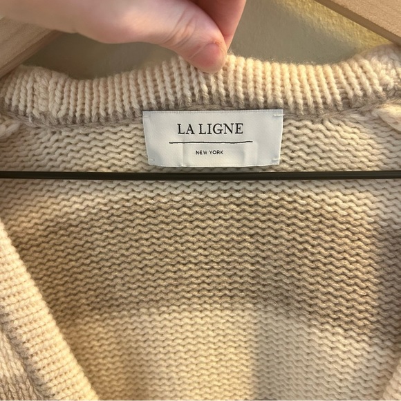 La Ligne Martha Cardigan Size Small Striped Wool Cashmere Sweater Nude Tan - Picture 6 of 11